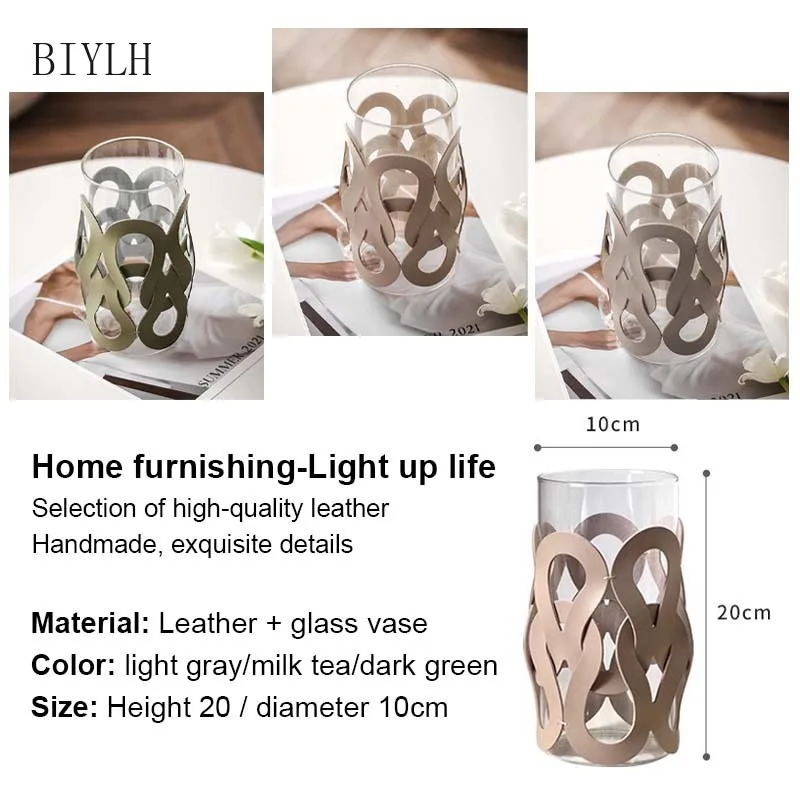 Nordic Modern Glass Vase Woven Leather Light Luxury Home Decoration Vase Living Room Dining Room Tabletop Flower Arrangement 4