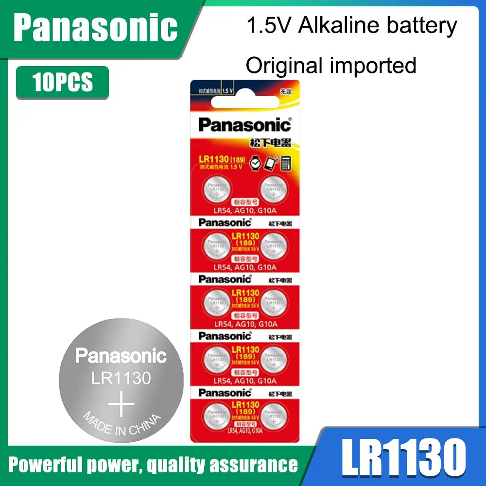 Panasonic LR1130 189 AG10 LR54 L1131 SR1130 V10GA 1.5V Button Cell Coin for Clock Calculator Scale Dry Primary Battery button cell battery Batteries