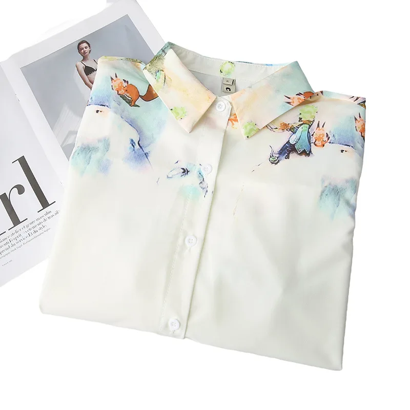 Women's Vintage Printed Shirt, Long Sleeve Blouses, Mid-Length, Autumn, Plus Size, 8261