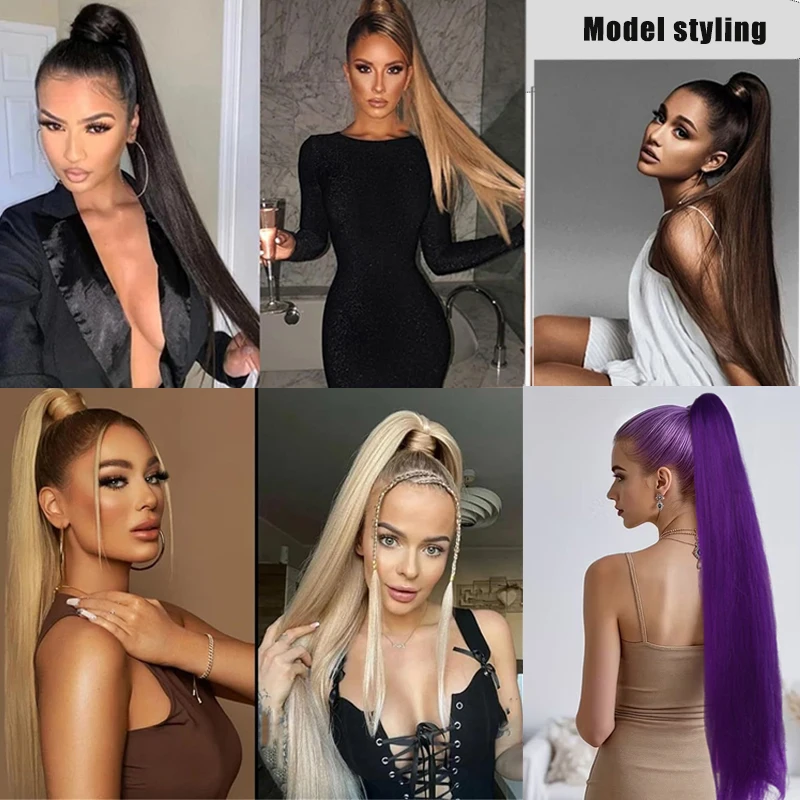 22-Inch Multi-Functional Elastic Purple Tail Ladies Long Straight DIY Wrapped Tail Soft Natural Synthetic Hair Daily Use