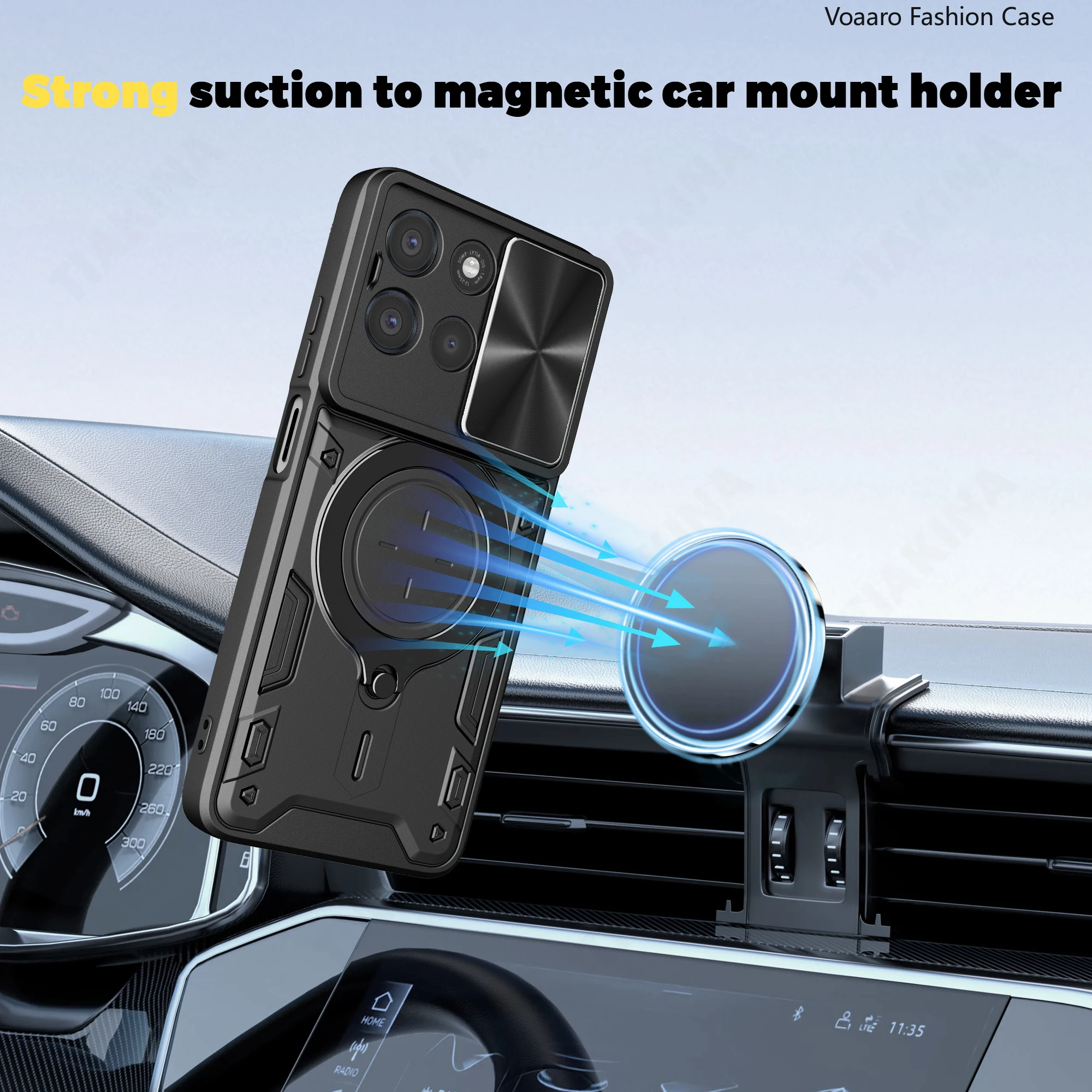 Rotating Lens Armor Case with Magnetic Ring Stand