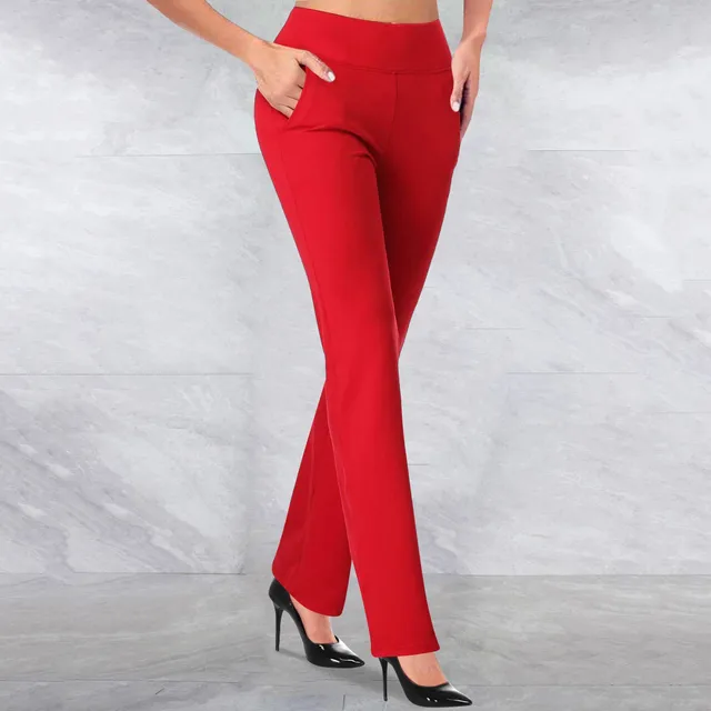 Spring Autumn Elegant Straight Pants For Women Casual Office Lady High Waist Stretch Trousers Solid Color Slim Pencil Pants 4