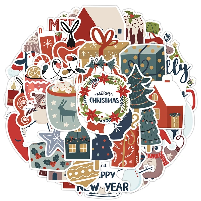 50 Stück süße Weihnachtsaufkleber, Vintage-Stil, Weihnachtsmann, Schneemann, Vinyl, wasserfest, Aufkleber für Wasserflaschen, Scrapbooking
