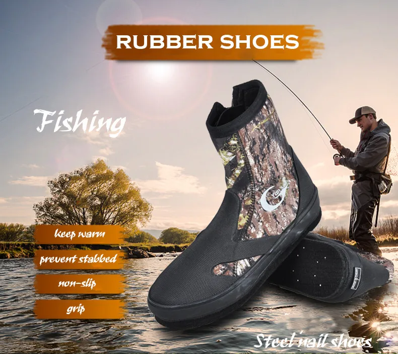 YONSUB 5MM Neoprene Diving Boots Wear-resistant Upstream Shoes Non-slip Fishing Shoes Camouflage Keep Warm Water Sports Shoes