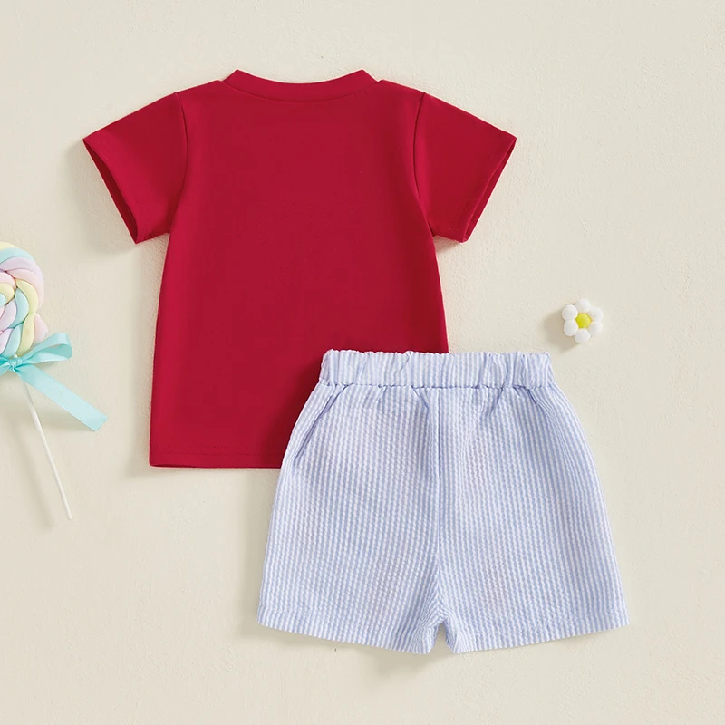 Fashion Toddler Boy Summer Clothes Baby Boys Lobster Embroidery Round Neck Short Sleeve Tops with Stripe Shorts Outfit baby boy outfits baby outfits children tracksuit boys shorts set