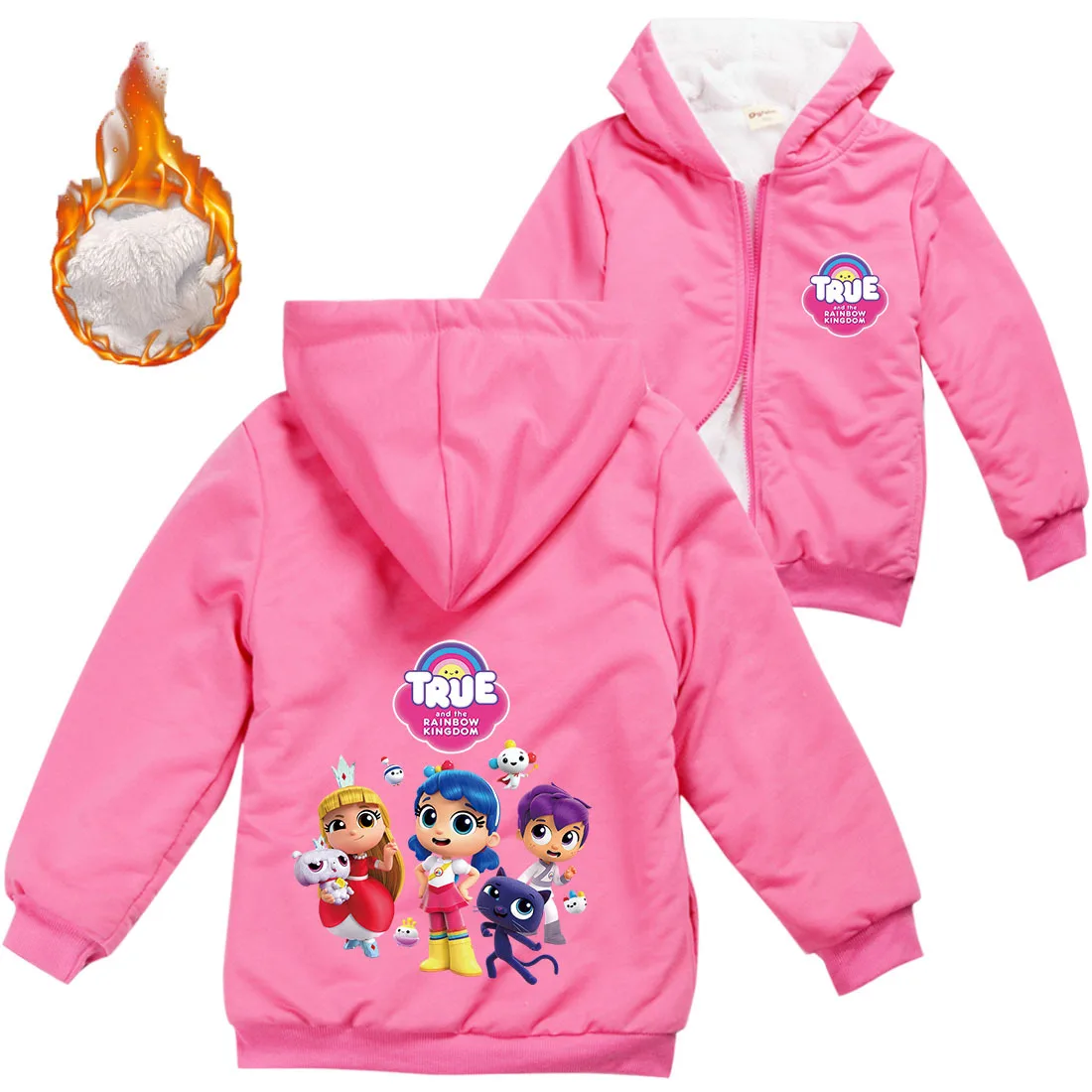 

Kids Warm Thicken Velvet Hoody Jacket True and The Anime Rainbow Kingdom Clothes Toddler Girls Zipper Jackets Children Boy Coats