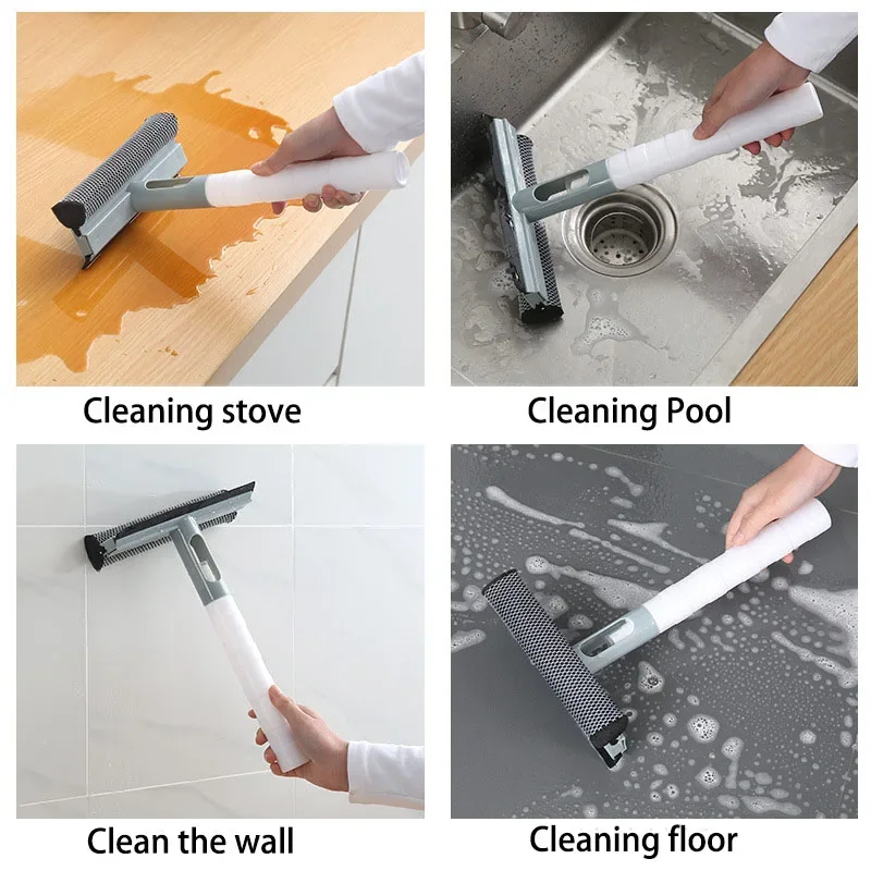 Window Cleaning Tool Double-sided Disassemble Rod Scraper Mop Squeegee Wiper Water Spray Bottle