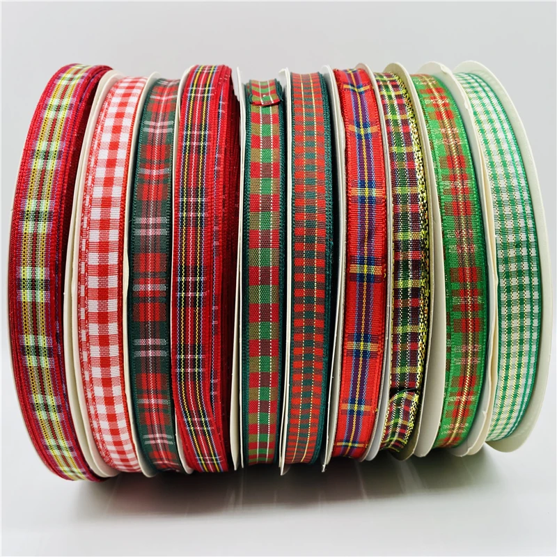 Ribbon Decoration Ribbon Supplies Christmas Ribbon Wrapping Ribbon 5yards/Lot 10mm Plaid Ribbon Christmas Decor Ribbon For Handmade Design Christmas Decoration DIY Gift Wrapping