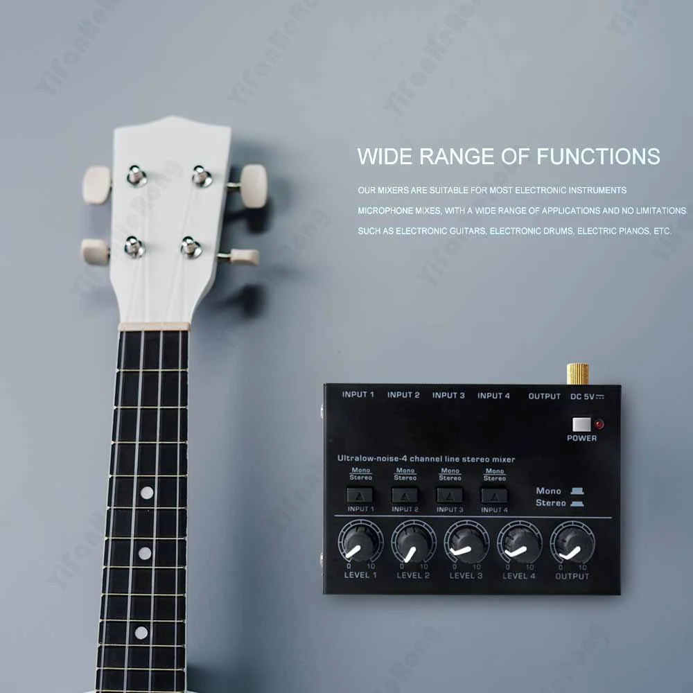 Compact Mini Mixer: Ultralow Noise 4 Channel Stereo Sound Mixer with 1 Input and 4 Outputs Easy Carry