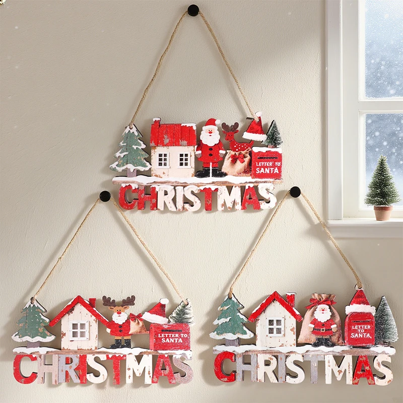 Christmas Hanging Pendant Wooden Crafts Xmas Tree Santa Claus Wall Ornament Natal Navidad Christmas Decor Happy New Year