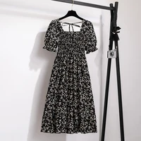 Summer Pleated Women Chiffon Dresses Casual Beach Holiday Short Sleeve Square Collar Woman Midi Dress Bohemian Mujer Vestidos - Image 5
