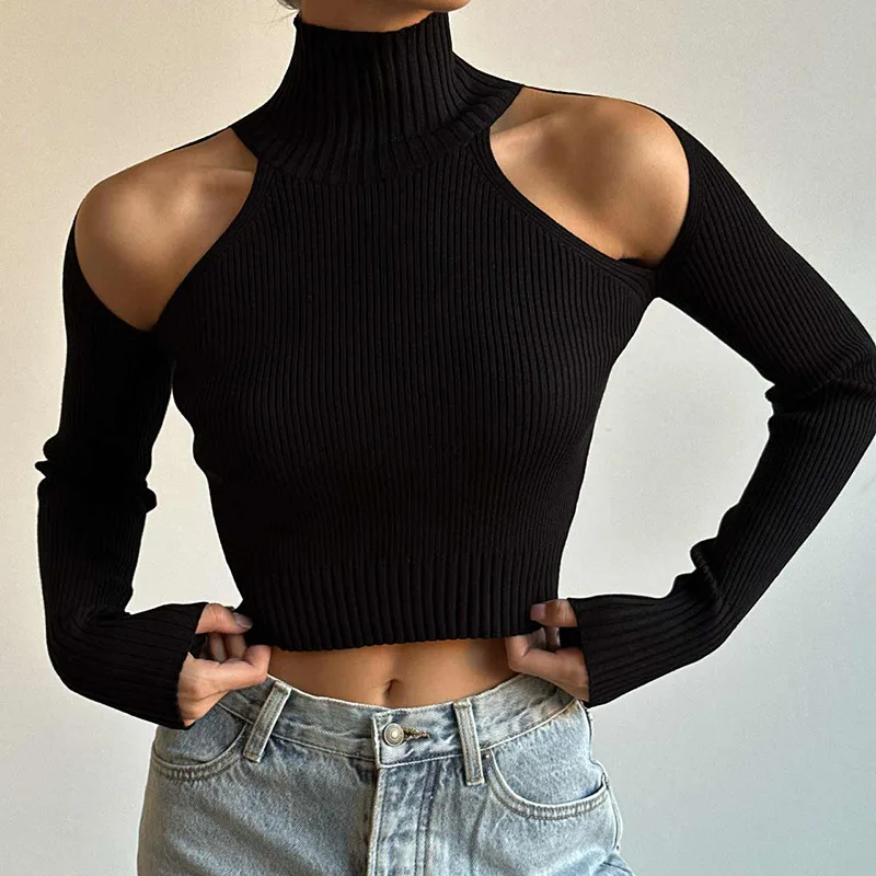 

2023 New in fashion street fashion personality turtleneck long sleeve T-shirt girl