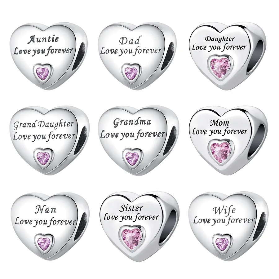 

Family Charms Love Mom,Dad Grandma Auntie Sister Wife Bracelet Charms Fits Pandora Moments 925 Sterling Silver for Family Member