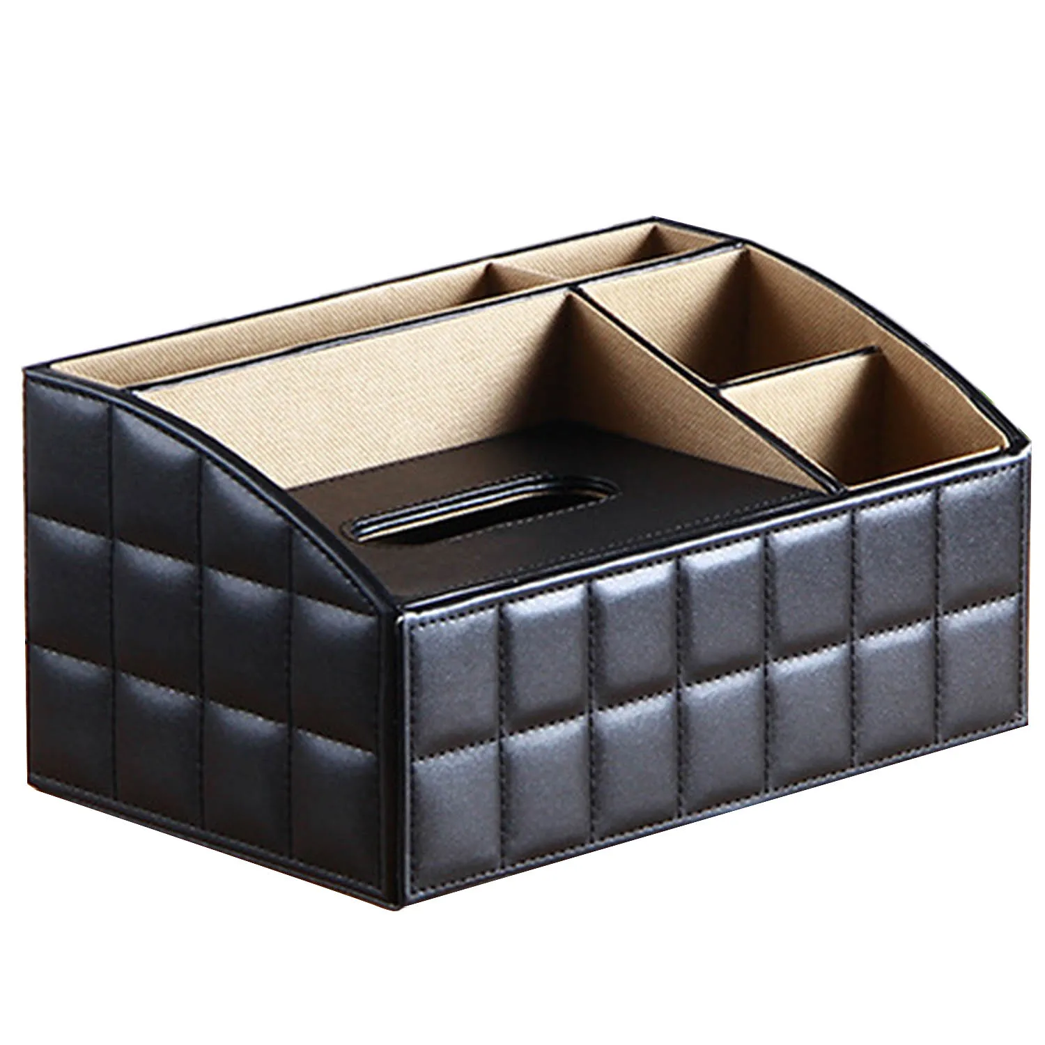 

Behogar Multifunctional Desk Organizer Caddy Office Tissue Box Remote Control Holder PU Leather 4 Compartments Teacher Supplies