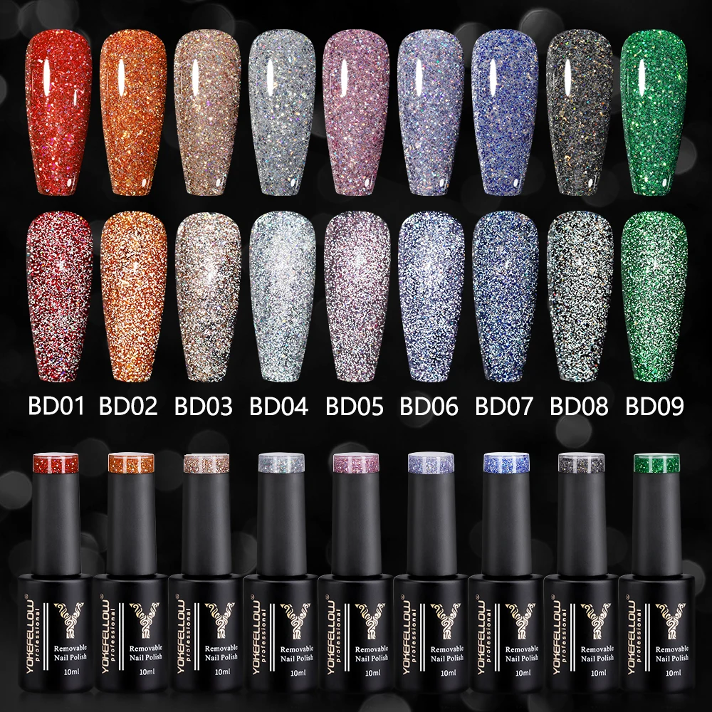 2023 Yokemid Set Di Smalti Per Unghie In Gel Glitterato Riflettente Da 10Ml Soak Off Forniture Per Unghie Uv Decorazione Semipermanente Per Unghie Fai