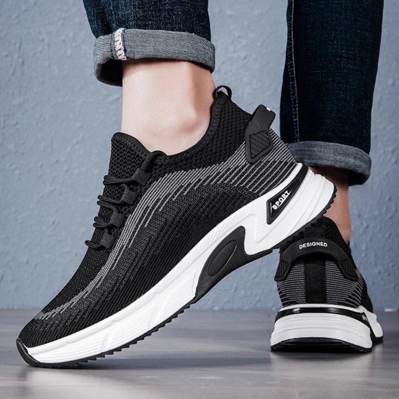 Sneakers Men's Elevator Shoes Hidden Heels Lift Height Increased Shoes Insoles 8CM Sport Height Increasing Breathable Mesh Shoes