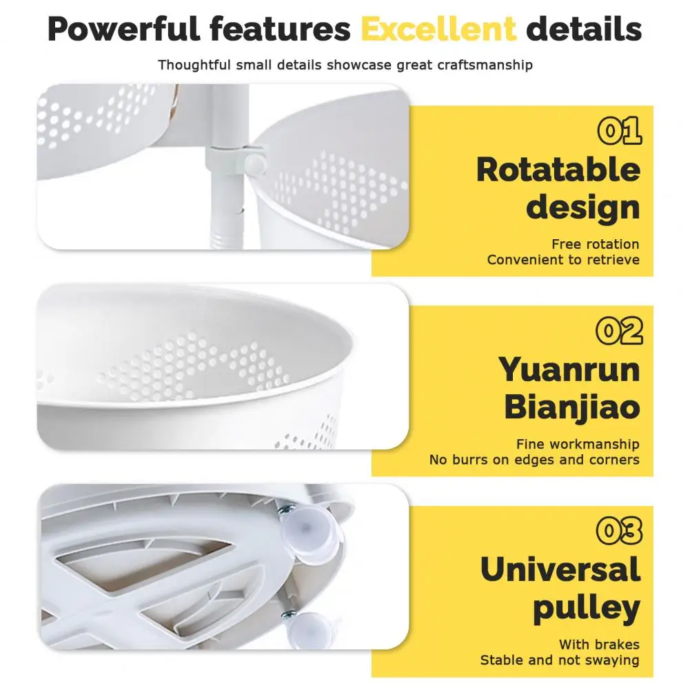 Kitchen Storage Cart, 5 Tier Circular Rotating Basket, Large Storage Rack with 360 Degree Wheels, Fruit Vegetable Shelf