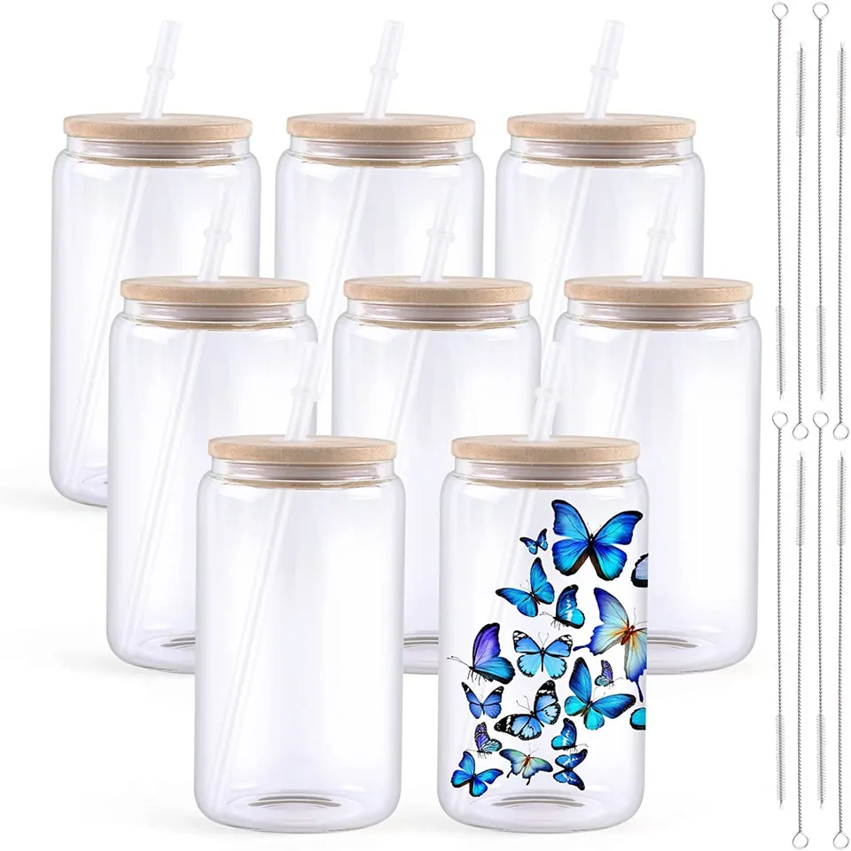 Sublimation Glass Tumblers Set with Bamboo Lids