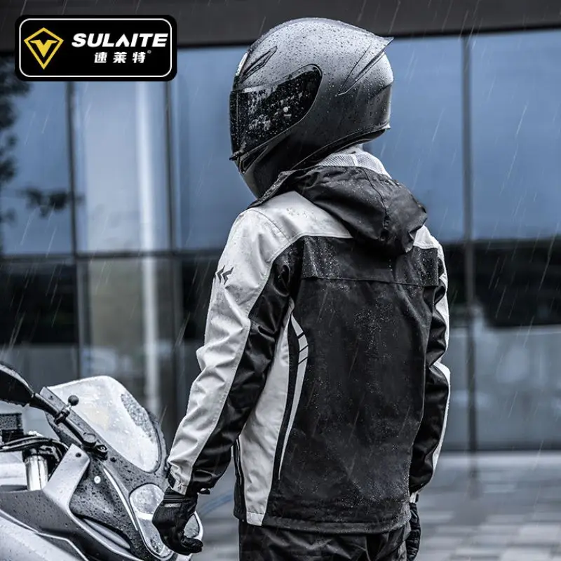 Sulaite Oxford Cloth Motorcycle Rain Coat Men Waterproof Traveler Rain Jacket Cycling Touring Suits Reflective Clothing
