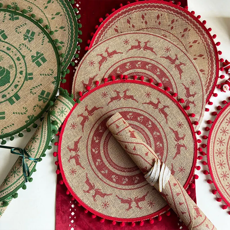 

Christmas Placemats Woven Heat-Resistant 38cm Round Placemats Easy to Clean Table Mats for Dining Room Christmas Decor,coasters
