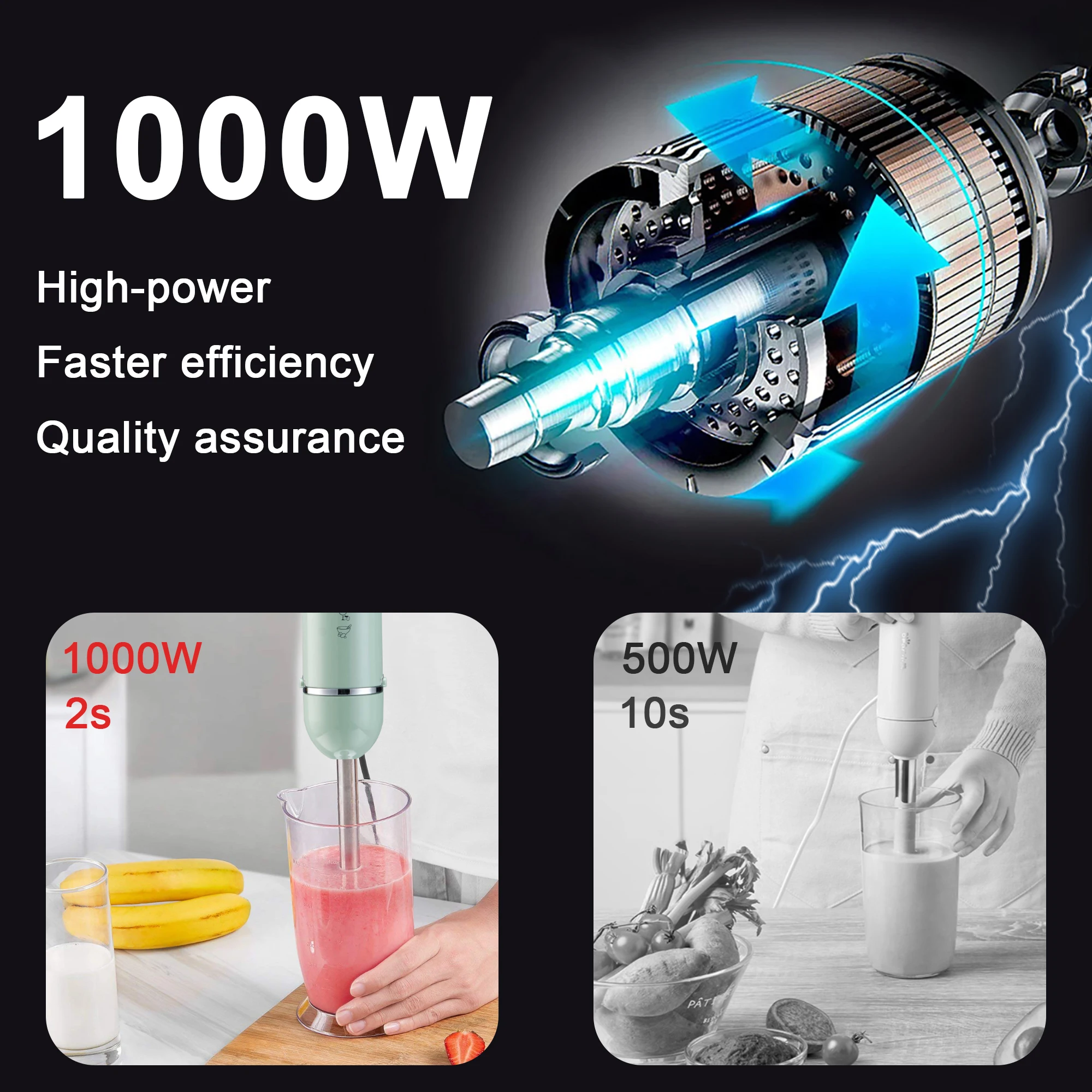 Hand Blender 1000W 2 Speeds Food Mixer Electric Four-blade Ice Crushing Kitchen Vegetable Fruit Stirring Gift