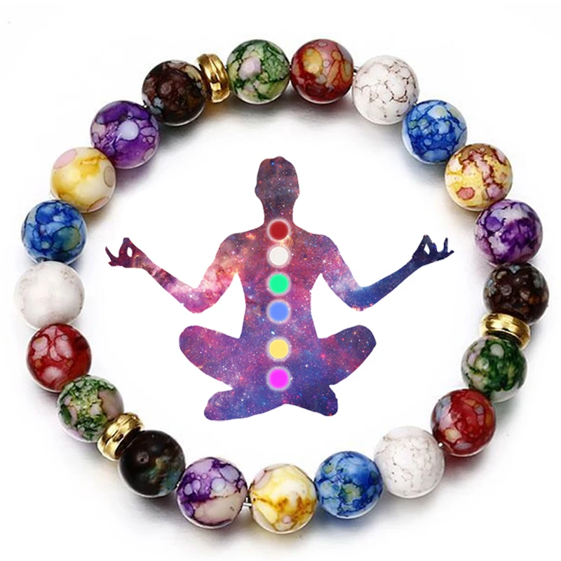 7 Chakras Reiki Healing Stone Bracelet Yoga Balance Energy Natural Volcanic Stones Beads DIY Handmade Jewelry Beaded Bracelets | Украшения