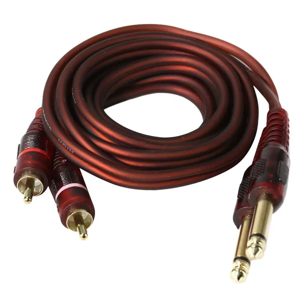 1.5m 6.35mm 1/4 Inch Plugs to 2 RCA Plugs Cable Adapter Converter Wire