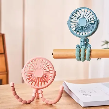 Mini Octopus Fan Baby Stroller Fan Small Folding Fans Hand Held USB Charging Bladeless Mini Silent Table Outdoor Cooler