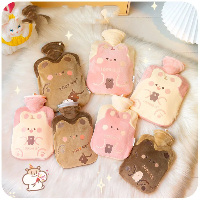 

500/1000ml Kawaii Bear Hot Water Bottle Plush PVC Cute Large Reusable Hand Foot Belly Warmer Explosion-proof Portable Bags Gift