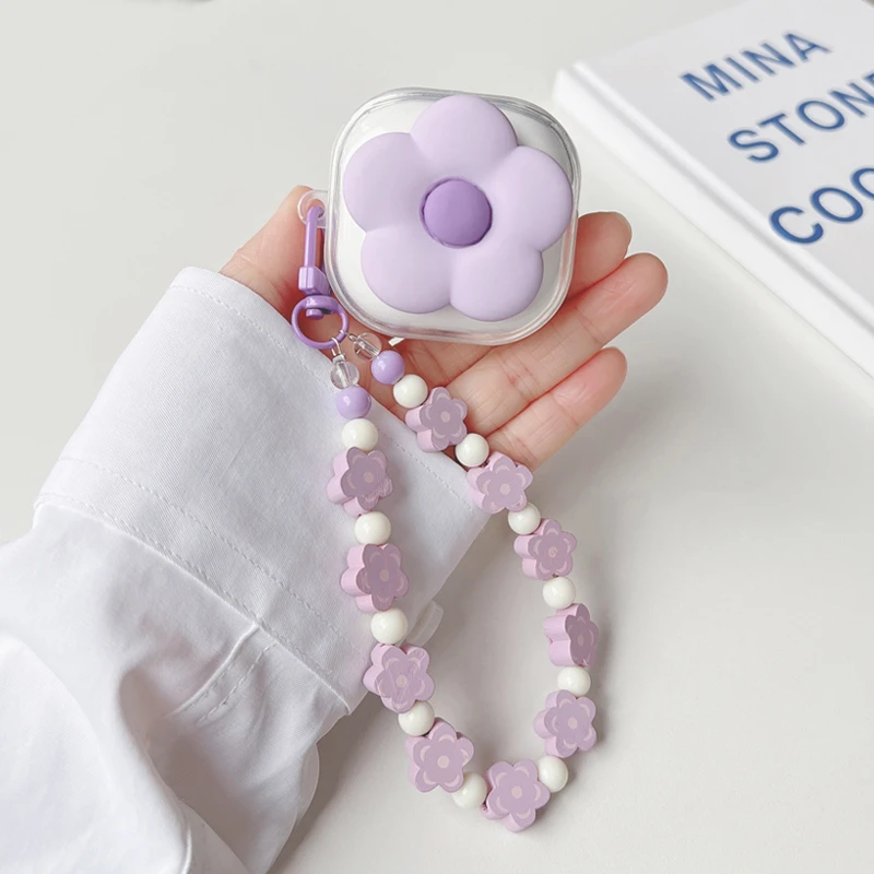 Corea Cute Purple Flower Clear Earbuds Cover Per Samsung Galaxy Buds 2 Pro Lovely Bracciale Auricolare Custodia Per Samsung Buds Live