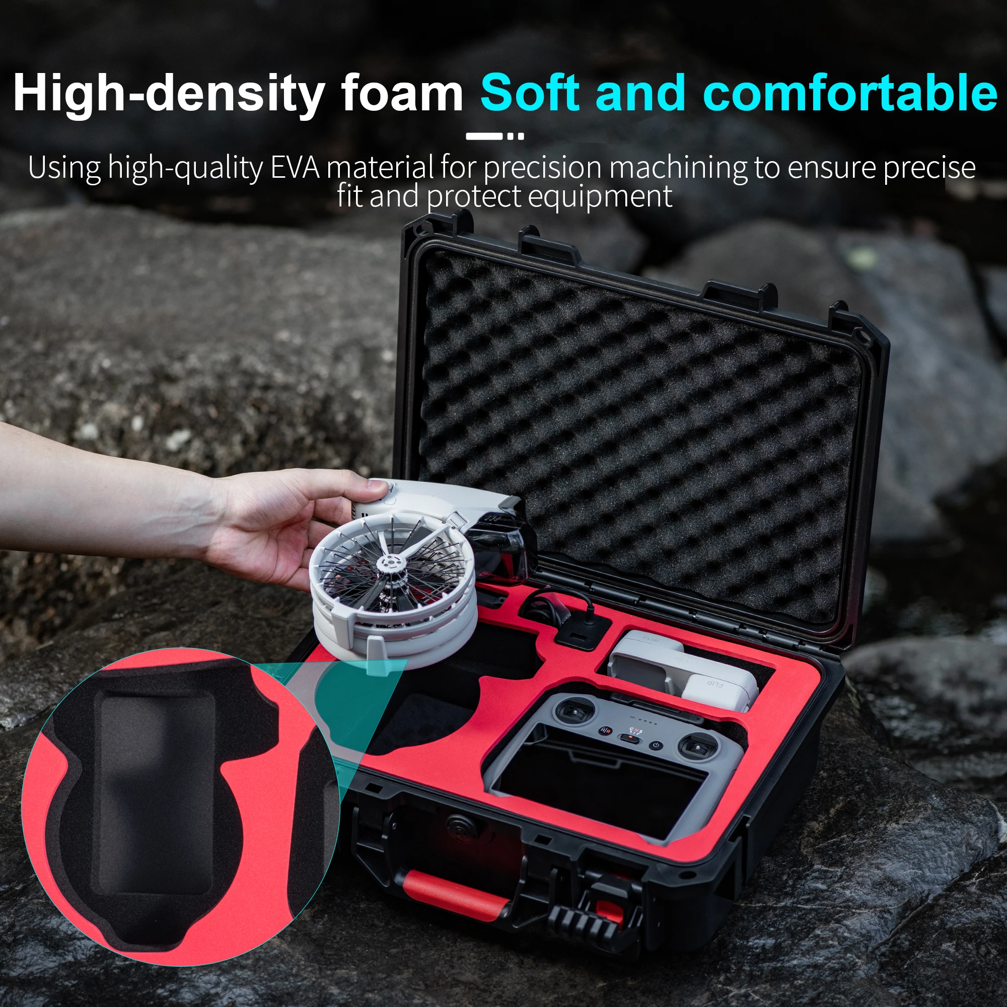Portable Hard Waterproof Case for DJI Flip Fly More Combo,Stores 7 Batteries, RC2/RC-N3 Remote Control,Charging Hub,65W Charger,