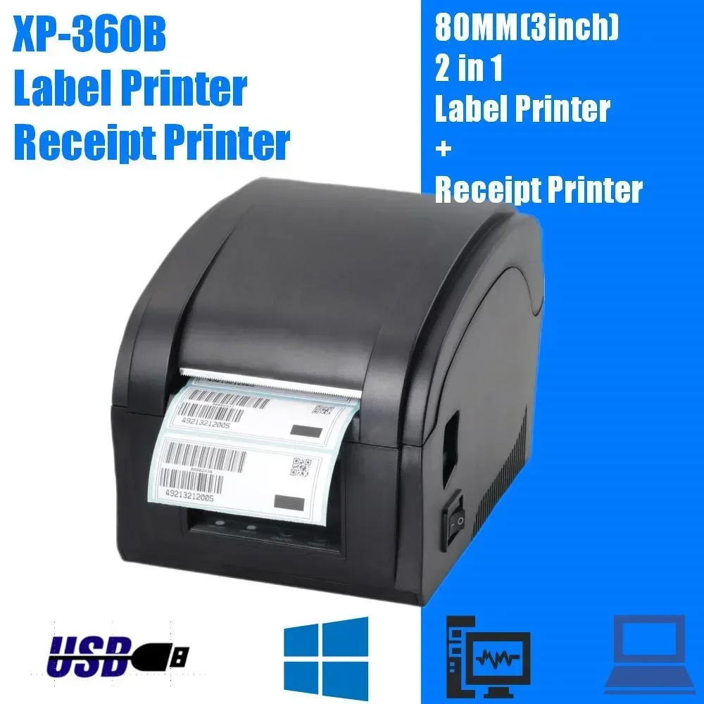 

Xprinter XP-360B 80mm POS Thermal Receipt Label Dual-Purpose Printer 20-80 Sticker Printer Barcode Make Machine for Supermarket