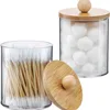 3pcs Swabs Holder Bathroom Container, Storage Box Cotton Ball/Swabs Dispenser, Apothecary Jar Organizer for Storage Wood Lids 4