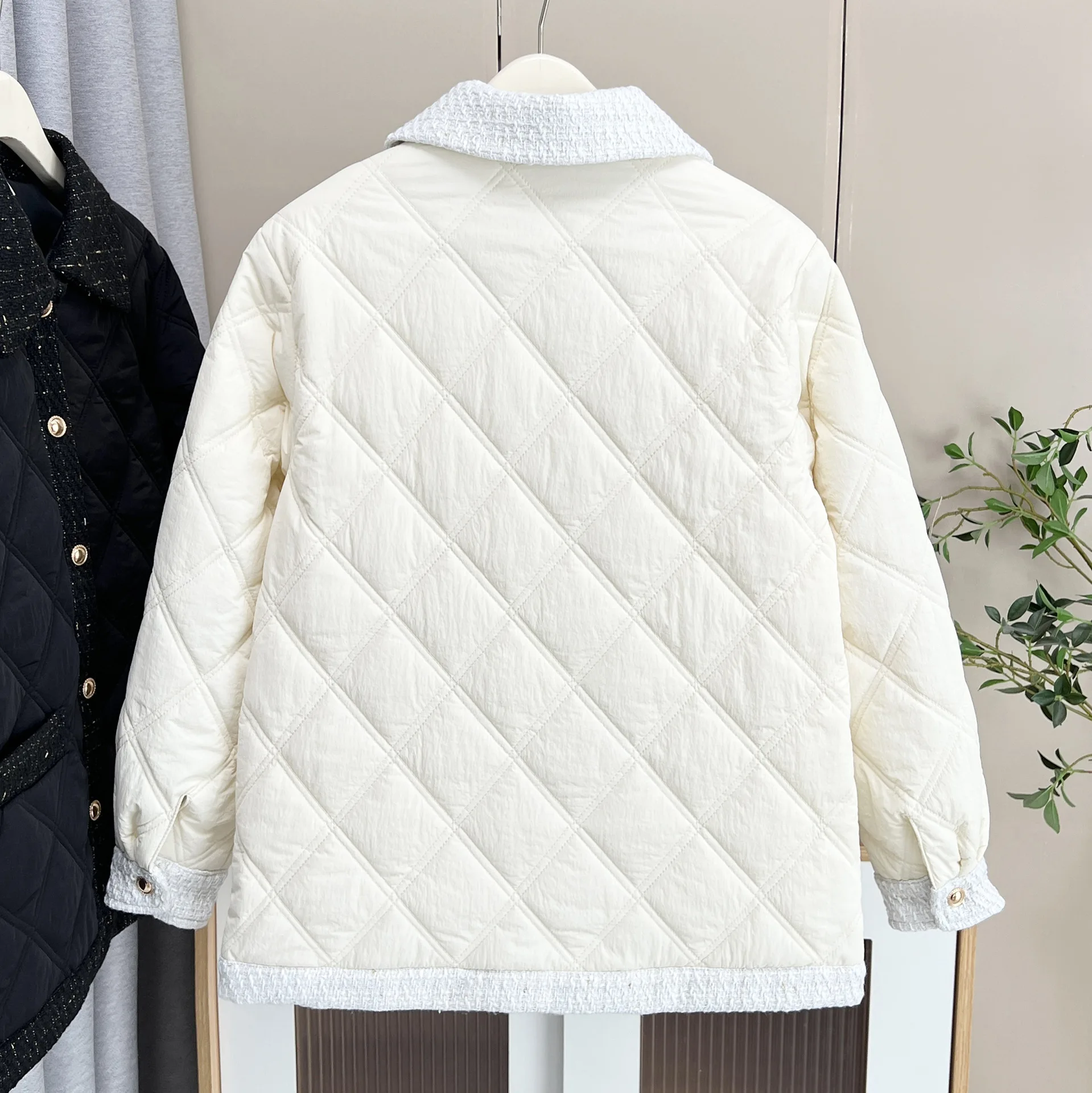 XXXXL Fashion Plus Size Women's Parkas 2025 Winter New Style Elegant Chic Padded Jacket Lapel Warm Argyle Coats 2515
