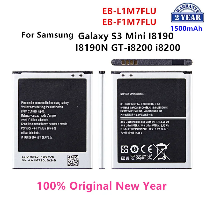

100% Orginal EB-L1M7FLU EB-F1M7FLU 1500mAh Battery For Samsung Galaxy S3 Mini GT-I8190 i8160 I8190N GT-i8200 S7562 G313 WO