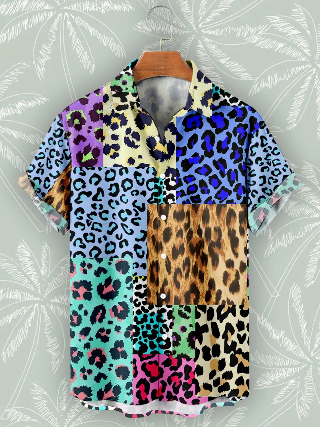 Summer Vintage Leopard Patchwork 3D Print Shirts Men Fashion Shirt Casual Streetwear Short Sleeve Shirt Blouse Man Clothing 3