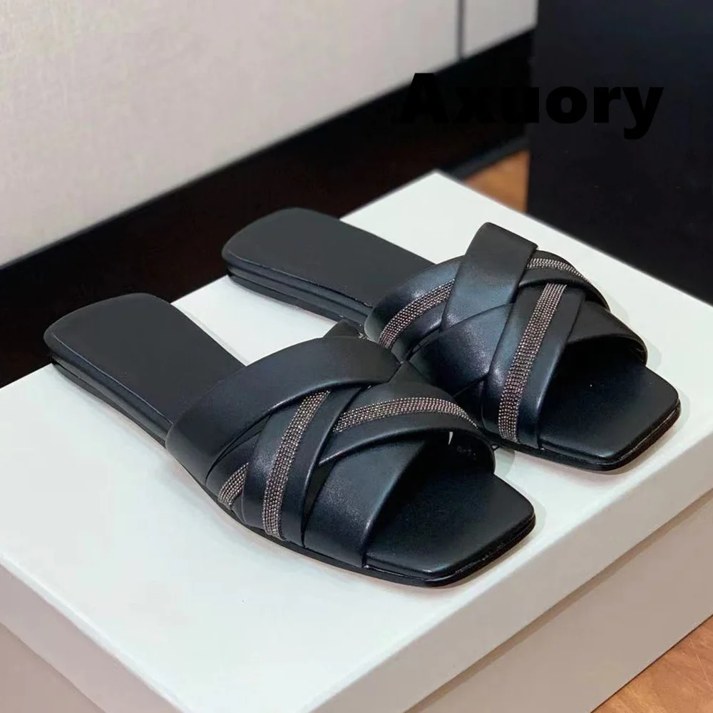 

2024 Women's Flat bottom slippers Genuine leather material Square head high Quality Casual Shoes