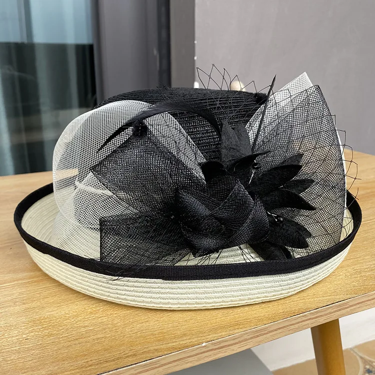 Hüte Fascinators Frauen Hut Sommer Italien Sinamay Hut Kirchenhut Vintage Hepburn Mode Hut Stoff Leinenmischung verziert Hut – Detail 11