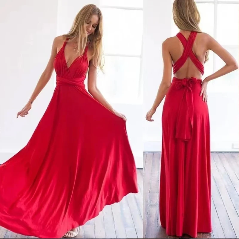 

Sexy Strappy Women Multiway Wrap Convertible Club Red Bridesmaid Dress Bandage Long Dress PartyBridesmaids Multiway European
