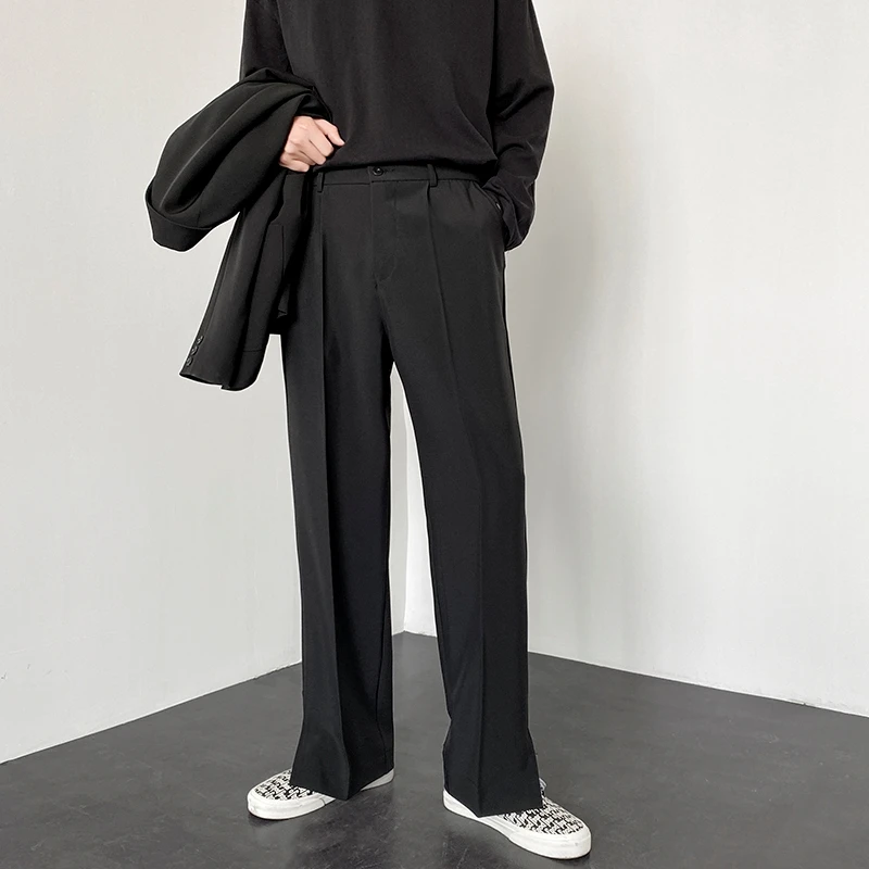 New Men Suit Pants Korean Casual Pant Neutral Solid Fashion Design Wide Leg Business Comfortable Trousers Straight Streetwear mens sports pants