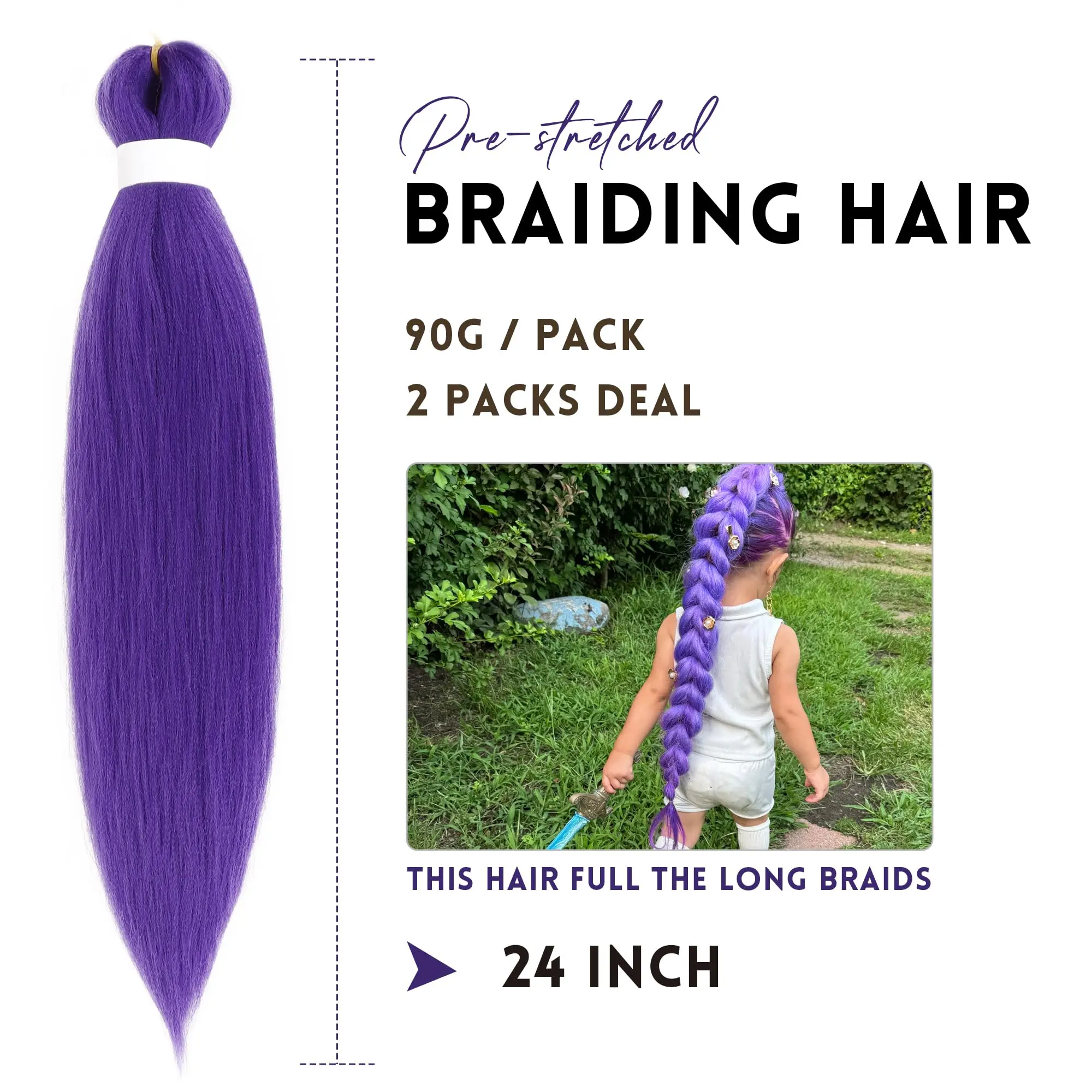 Long Purple Braiding Hair Pre Stretched Synthetic Braiding hair Extensions for Braids, Purple Hair Extensions for Stage Party Ha