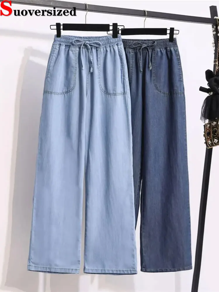 

Casual Thin Wide Leg Jeans Summer Baggy Pants Women Elastic High Waist Denim Trousers Blue Oversize 5xl Korean Straight Vaqueros