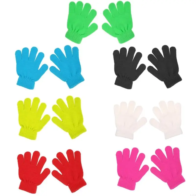 L5YA Unisex Warm Thick Thermal Gloves for Boys Girls Solid Color Soft Texture