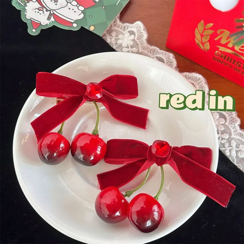 

Red Velvet Cherry Hairpin Simple Bowknot Side Clip Velvet Bow Hair Clip Cloth Barrettes Children