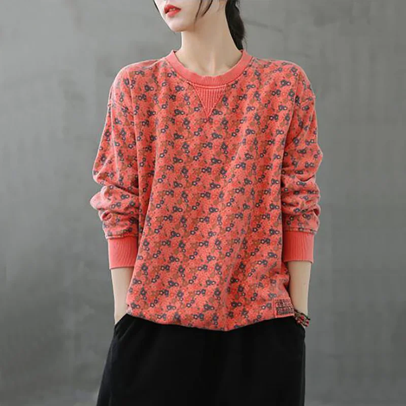 Fashion Printed O-Neck Spliced Floral Blouse Women's Clothing 2022 Autumn New Oversized Casual Pullovers All-match Commute Shirt