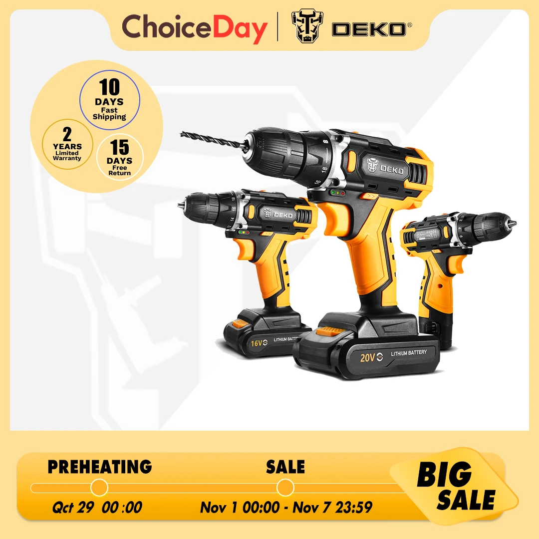 DEKO 12V 16V 20V SET1 Cordless Drill Speed Electric Screwdriver