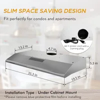 Under Cabinet Range Hood 36 inch with Ducted/Ductless Convertible, Slim Kitchen Stove Vent Hood, LED Light, 2