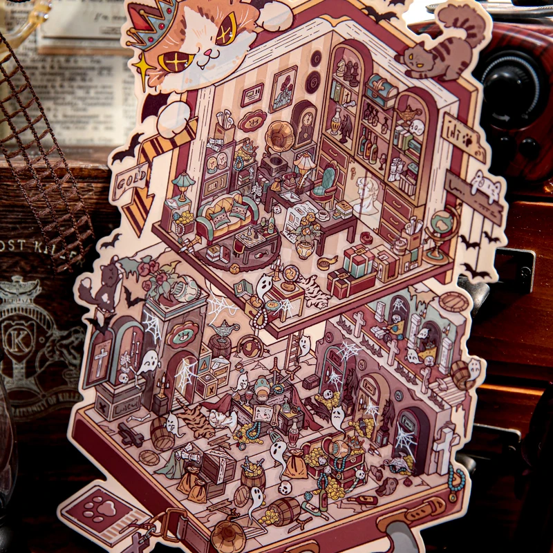 카와이 고양이 왕 3D 의 정자 찾기 풍경 스티커 DIY 포켓 캐빈 장면 축제 선물 ?