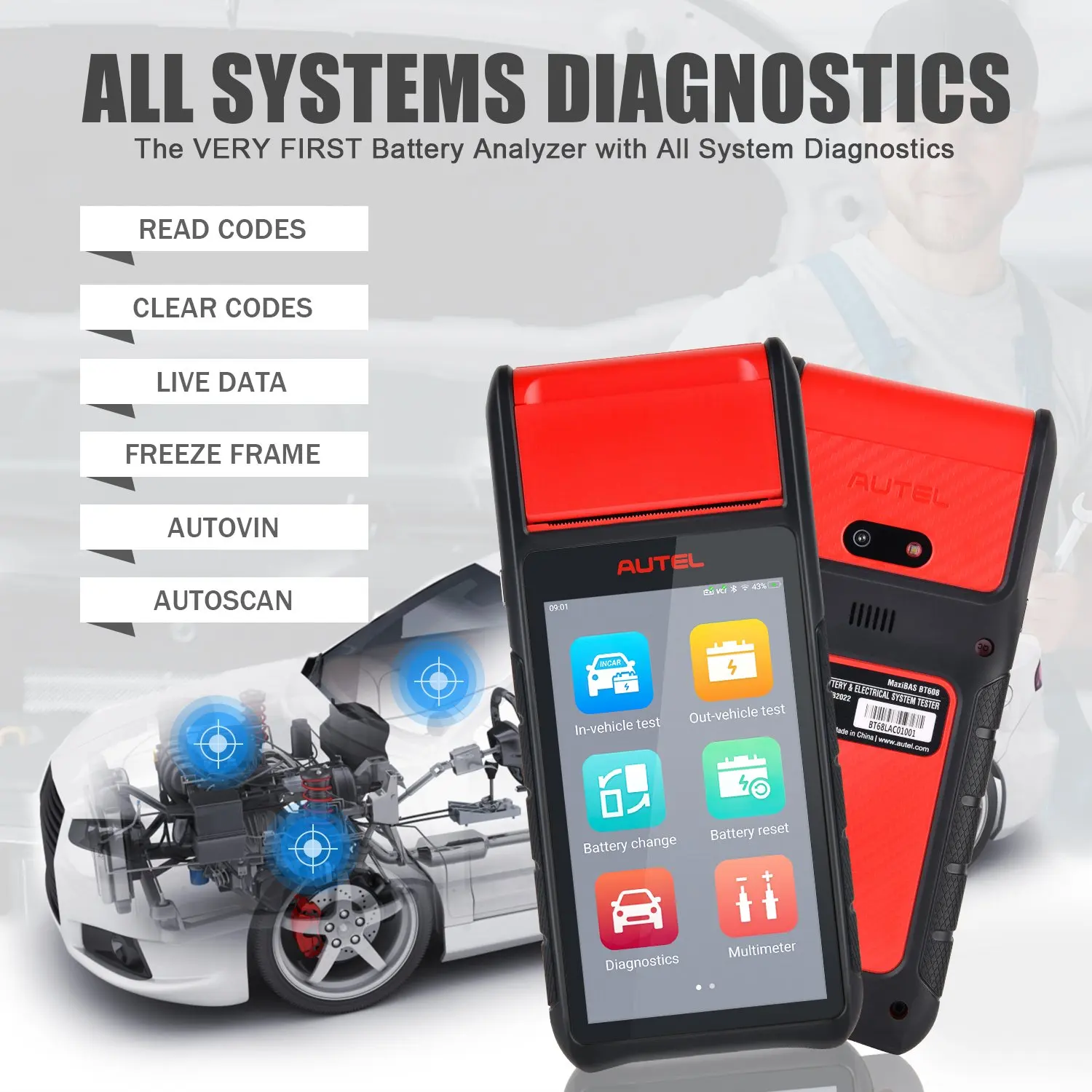 Autel MaxiBAS BT608 Intelligent Battery Health Cold Cranking Ability Electrical System Diagnostics Upgraded BT508/ BT506