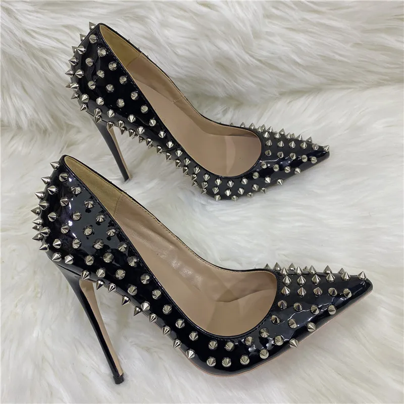 

High Heels for Women 2023 Star Style Rivets Classics Pumps Pu Leather Pointed Toe Designer Party Ladies Shoes